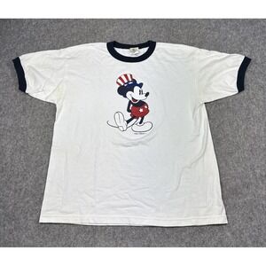Vintage Mickey & Co Ringer‎ T Shirt Mens XL White Mickey Mouse Graphic Print USA